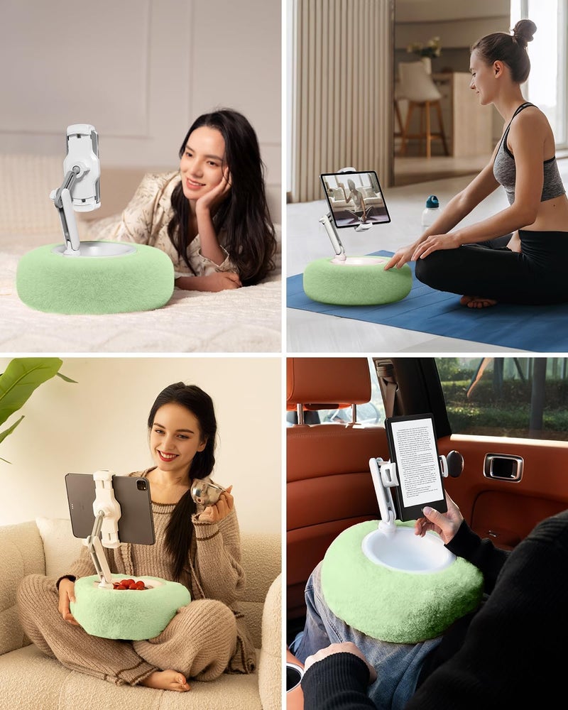 Viozon Tablet Stand Pillow, Compatible with 4.7"-13" Phone/Tablet, iPad, iPhone, Samsung, Google, Kindle, 360°Adjustable Phone Holder for Bed with Soft Plush Fabric, and Detachable Bowl, Green - Image 2